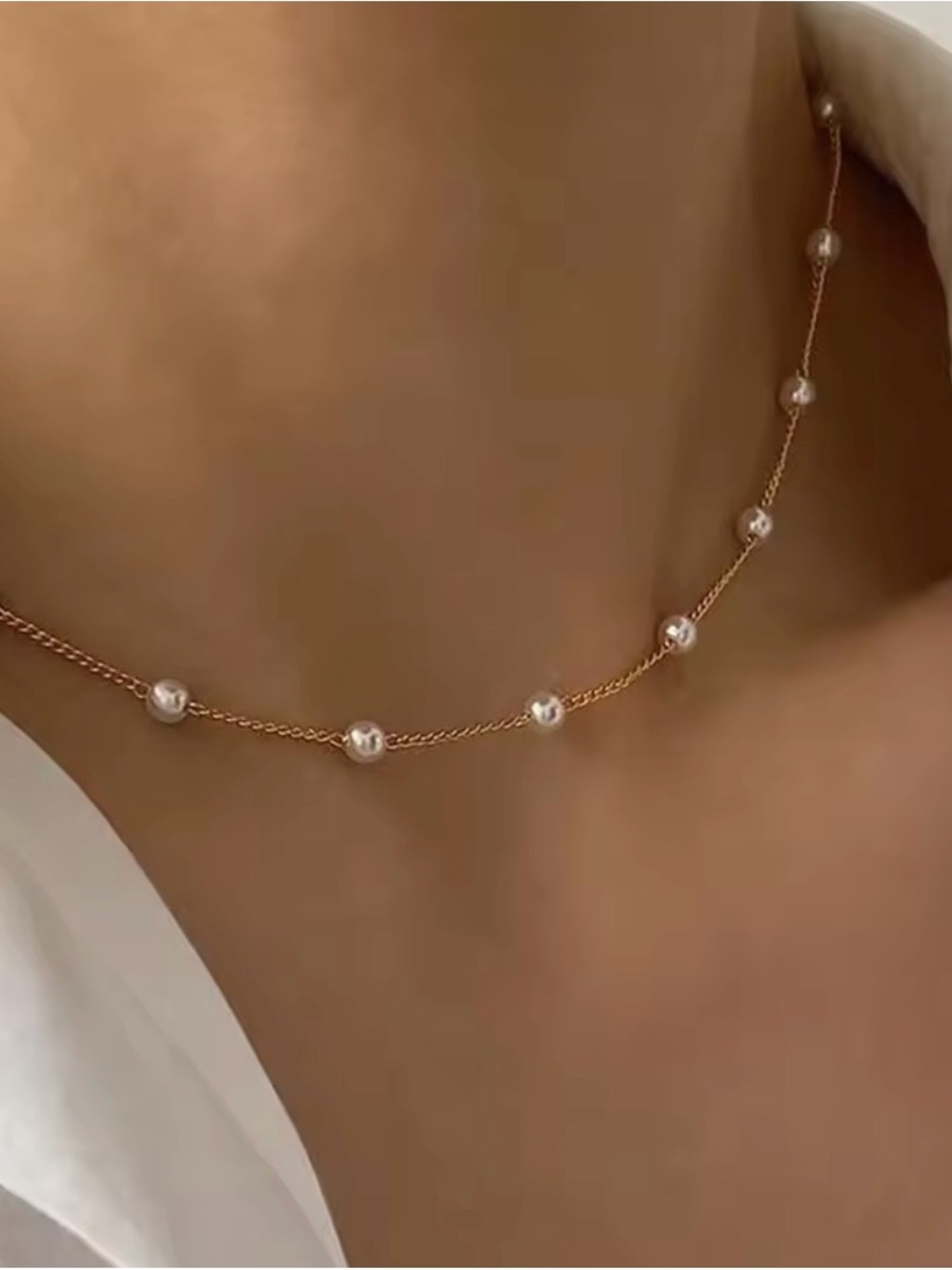 Delicate Gold Pearl Station Necklace